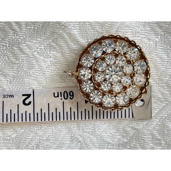 Vintage Round Signed Coro Pendant Layers of Clear Stones Gold-Tone 70s - Picture 8 of 10